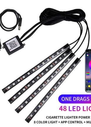 Neon LED Car Interior Ambient Foot Strip Light Kit Accessories RGB