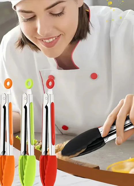 Anti Slip Cooking Serving Tongs Stainless Steel Food Clip Bread Salad