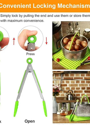 Anti Slip Cooking Serving Tongs Stainless Steel Food Clip Bread Salad