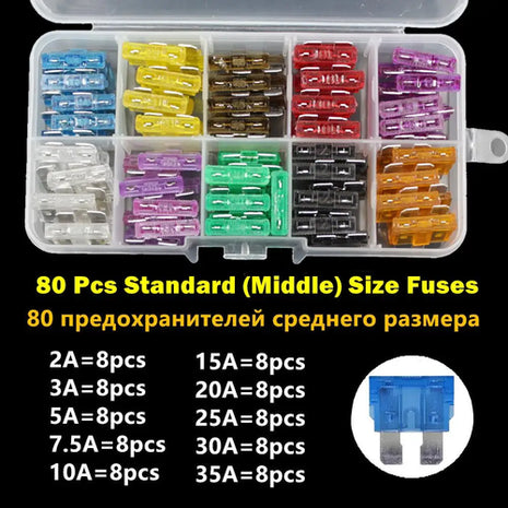 Medium Mini Auto Car Fuses 2A/3A/5A/7.5A/10A/15A/20A/25A/30A/35A Amp