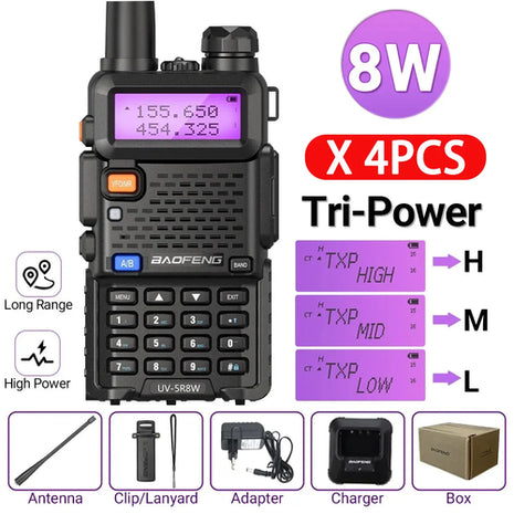 4PCS Baofeng 8W Dual Frequency High-Power Walkie Talkie 128CH Portable