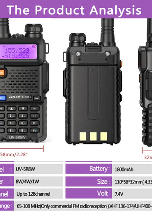Baofeng Walkie Talkie UV 5R 5W 8W Dual Band Ham Two Way Radio Vhf Uhf