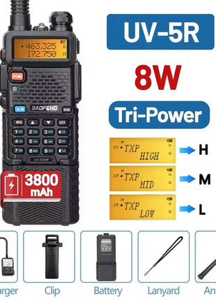Baofeng Walkie Talkie UV 5R 5W 8W Dual Band Ham Two Way Radio Vhf Uhf