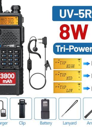 Baofeng Walkie Talkie UV 5R 5W 8W Dual Band Ham Two Way Radio Vhf Uhf