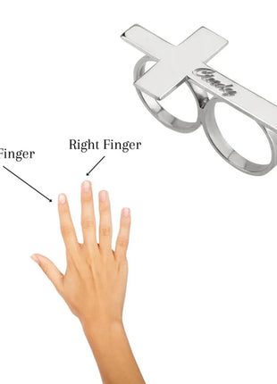 Custom Cross Ring Engraving Name Ring Men Stainless Steel Two Fingers