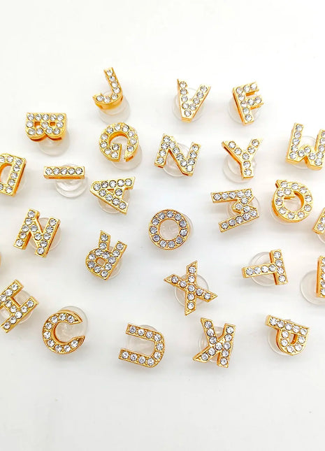 1-26Pcs Fashion Gold Letters Metal Shoe Charms Accessories Garden Shoe