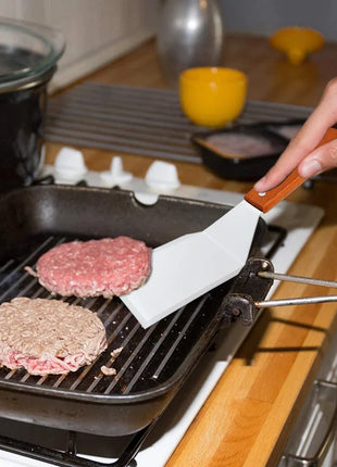 Stainless Steel Square Head Steak Cooking Spatula Wood Handle Pizza