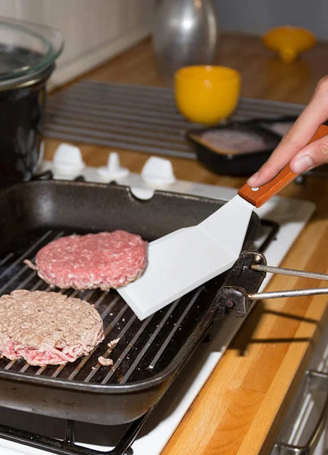 Stainless Steel Square Head Steak Cooking Spatula Wood Handle Pizza