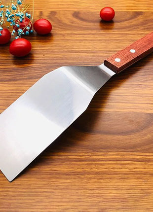 Stainless Steel Square Head Steak Cooking Spatula Wood Handle Pizza