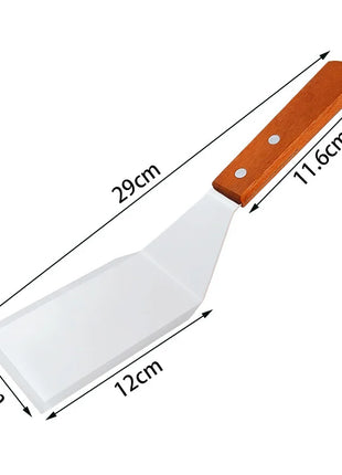 Stainless Steel Square Head Steak Cooking Spatula Wood Handle Pizza