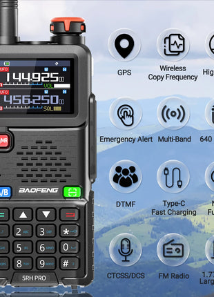 Baofeng UV-5RH PRO GPS Walkie Talkie Long Range Multi Band Wirless