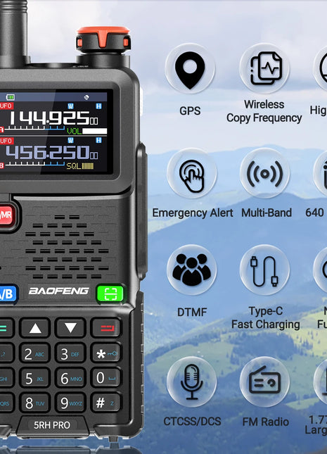 Baofeng UV-5RH PRO GPS Walkie Talkie Long Range Multi Band Wirless