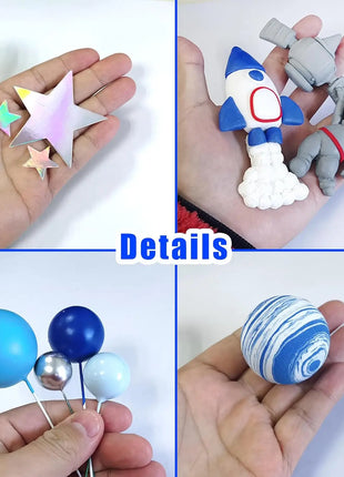 Space Cake Toppers Outer Space Astronaut Figurines Rocket Balls and