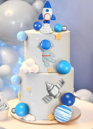 Space Cake Toppers Outer Space Astronaut Figurines Rocket Balls and