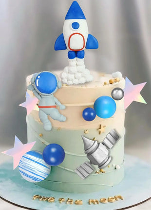 Space Cake Toppers Outer Space Astronaut Figurines Rocket Balls and