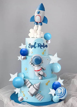 Space Cake Toppers Outer Space Astronaut Figurines Rocket Balls and