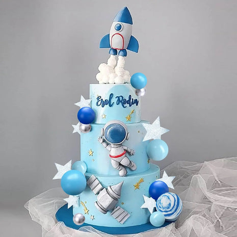 Space Cake Toppers Outer Space Astronaut Figurines Rocket Balls and