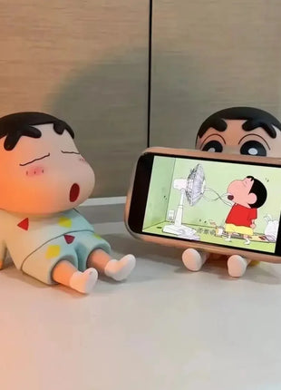 Crayon Shin-Chan Figures Phone Holder Kawaii Anime Desktop Ornaments