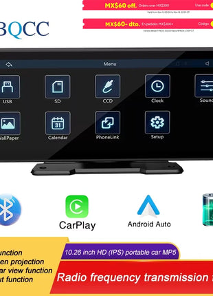 BQCC 10.26 Inch Portable MP5 Multimedia Video Player Android Auto