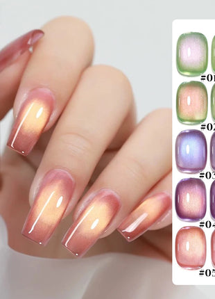 1/5PCS SS25 Cat Eye Gel Polish w/Glass Beads & Crystal, 5 Colors Salon
