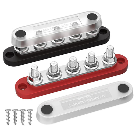 DaierTek Bus Bar 12V Power Distribution Block with Cover 5 x 1/4"