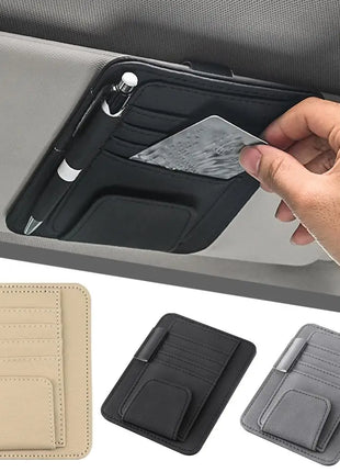 Car Sun Visor Organizer Multi-Pocket Leather Sunglasses Holder Storage
