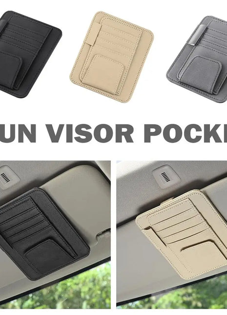Car Sun Visor Organizer Multi-Pocket Leather Sunglasses Holder Storage