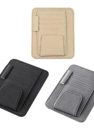Car Sun Visor Organizer Multi-Pocket Leather Sunglasses Holder Storage