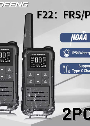 2PCS Baofeng F22 PMR FRS Mini Walkie Talkie Waterproof Type-C