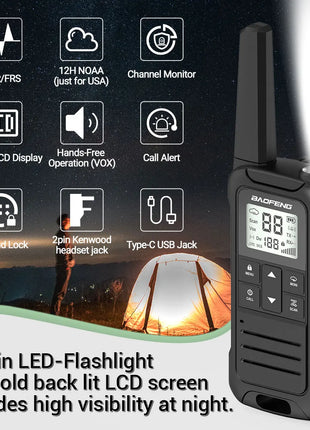 2PCS Baofeng F22 PMR FRS Mini Walkie Talkie Waterproof Type-C