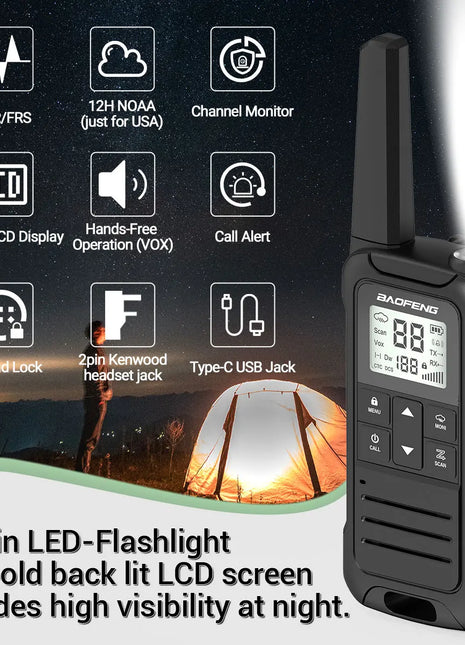 2PCS Baofeng F22 PMR FRS Mini Walkie Talkie Waterproof Type-C