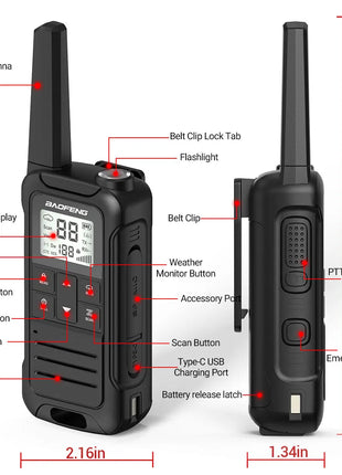 2PCS Baofeng F22 PMR FRS Mini Walkie Talkie Waterproof Type-C