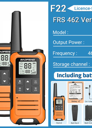2PCS Baofeng F22 PMR FRS Mini Walkie Talkie Waterproof Type-C