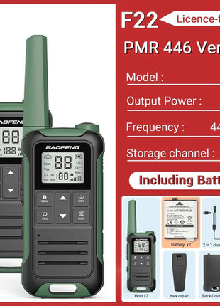 2PCS Baofeng F22 PMR FRS Mini Walkie Talkie Waterproof Type-C
