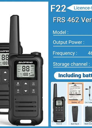 2PCS Baofeng F22 PMR FRS Mini Walkie Talkie Waterproof Type-C