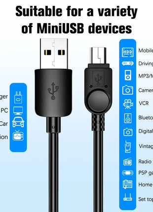 Mini USB Cable To USB Fast Data Charger Cable for PSP MP3 MP4 Car DVR