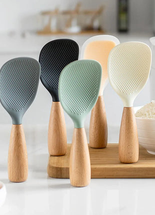 1Pcs Silicone Spoon Non-stick Cooking Spoon Anti-scalding Pot Rice