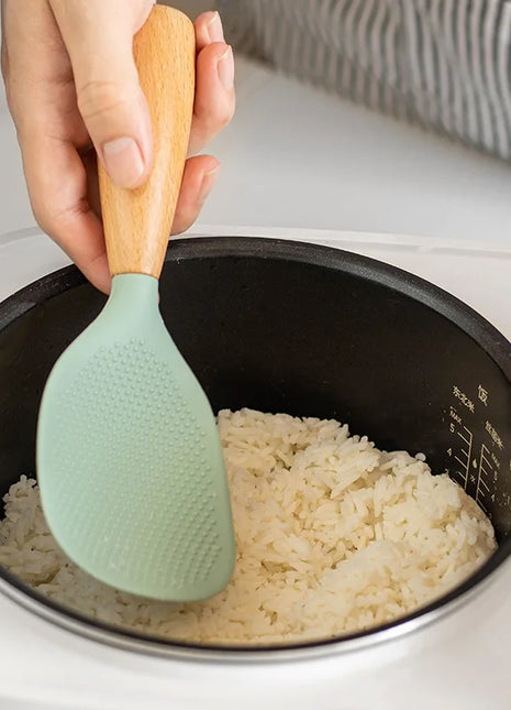 1Pcs Silicone Spoon Non-stick Cooking Spoon Anti-scalding Pot Rice