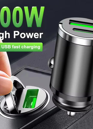 200W mini car charger fast charging for iPhone QC3.0 mini PD USB Type
