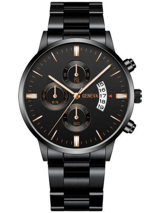 2023 Fashion Men Gold Stainless Steel Watch Luxury Calendar Quartz