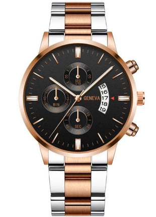 2023 Fashion Men Gold Stainless Steel Watch Luxury Calendar Quartz