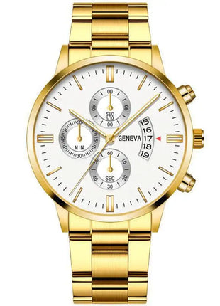 2023 Fashion Men Gold Stainless Steel Watch Luxury Calendar Quartz