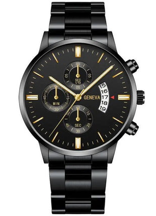 2023 Fashion Men Gold Stainless Steel Watch Luxury Calendar Quartz