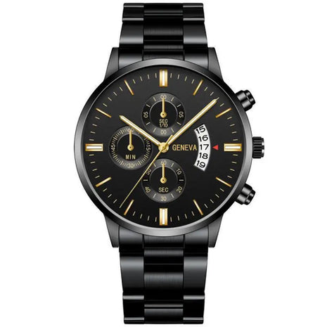 2023 Fashion Men Gold Stainless Steel Watch Luxury Calendar Quartz