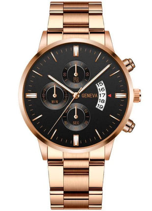 2023 Fashion Men Gold Stainless Steel Watch Luxury Calendar Quartz
