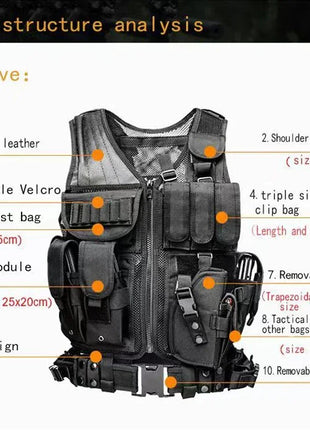 Adjustable Molle Tactical Vest Combat Body Armor Vests Security Guard