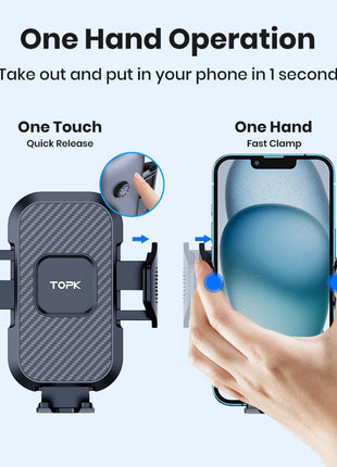 Car Phone Holder Mount,TOPK Upgrade Auto Locking Universal Phone Stand