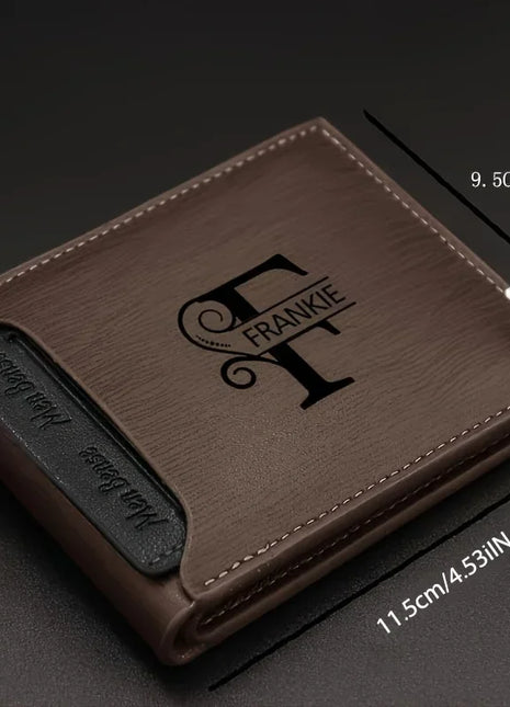 Custom Engraved Initials & Name PU Leather Wallet Men Gift for