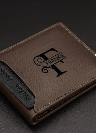 Custom Engraved Initials & Name PU Leather Wallet Men Gift for