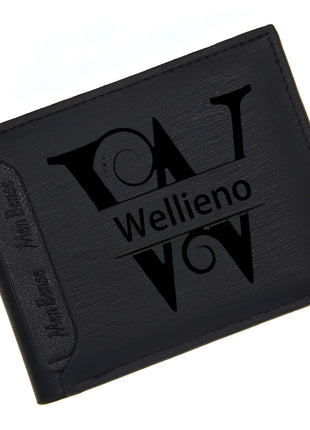 Custom Engraved Initials & Name PU Leather Wallet Men Gift for